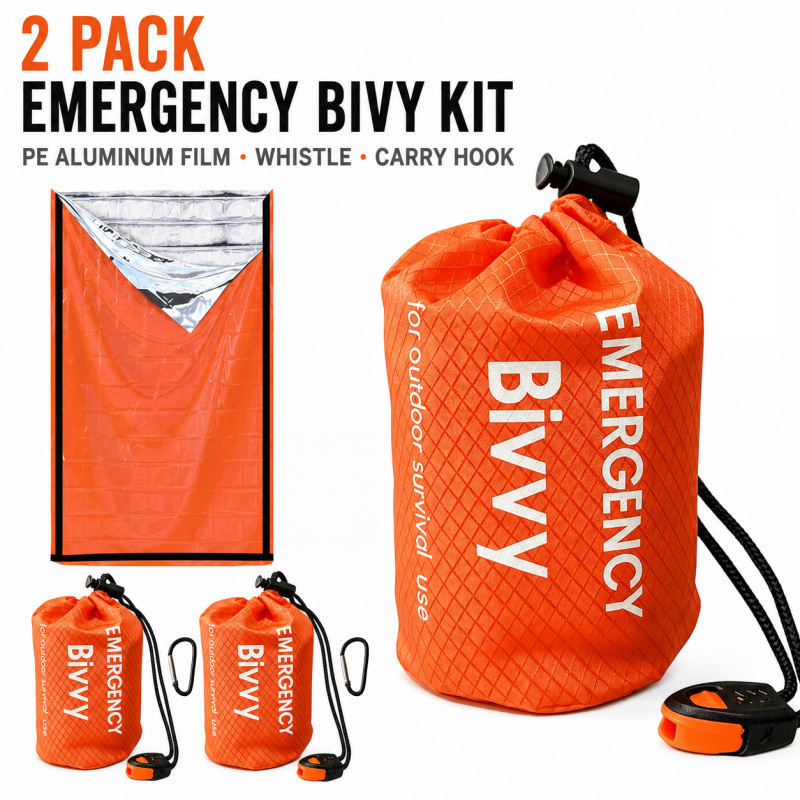 Emergency Whistle Loud - 2er-Pack Notfall-Schlafsack, PE-Aluminiumfolie-Biwaksack mit Premium-Tasche, Pfeife
